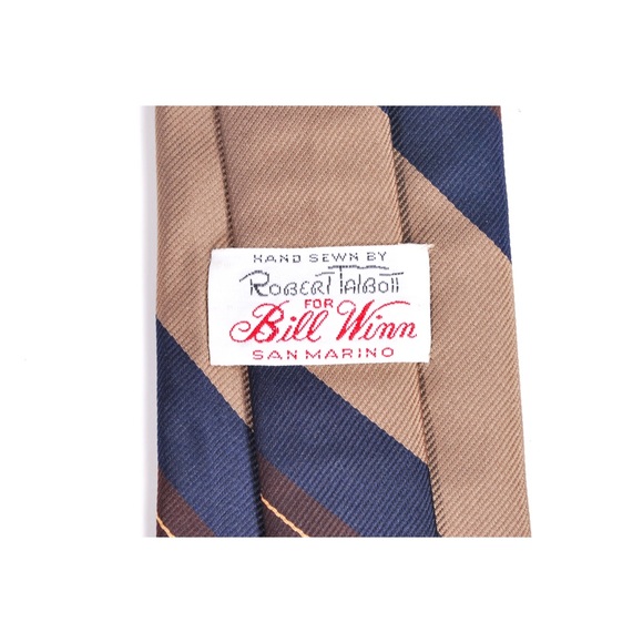Vtg Robert Talbott Skinny Silk Neck Tie Navy Tan - Picture 4 of 5